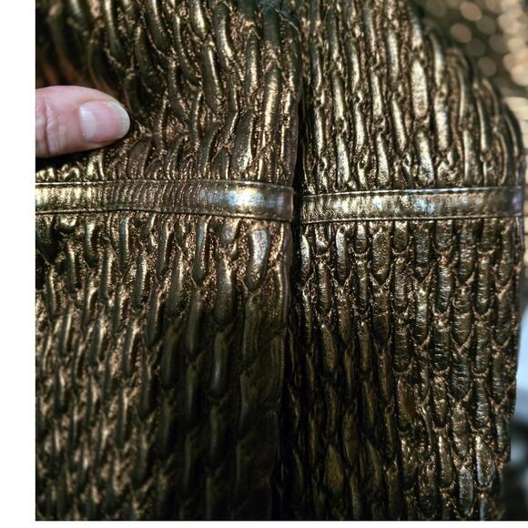 Burberry Runway Quilted Metallic Bronze Leather Trench Coat Italy 42 US 8 SEE - Picture 11 of 14